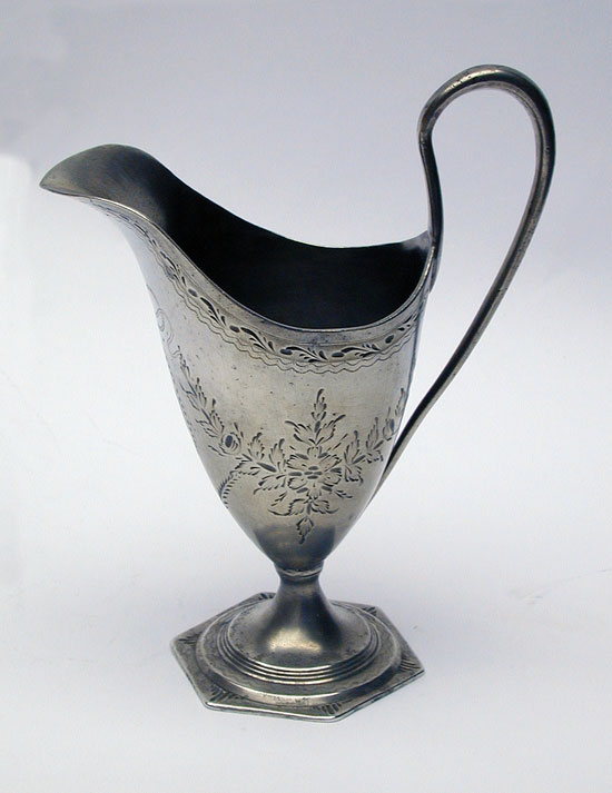 An Antique British Pewter Sheffield Engraved Cream Pot