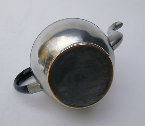 An Unmarked One Cup Boardman Pewter Teapot with Copper Bottom