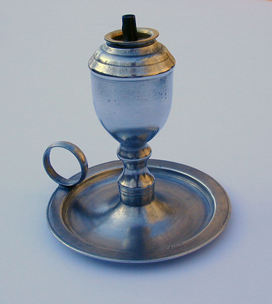 An Antique American Pewter Saucer Base Sparking Lamp by James Putnam