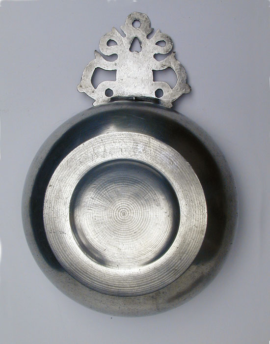 A Large Old English Handle Pewter Porringer by Samuel Danforth