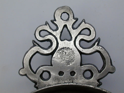 A Large Old English Handle Pewter Porringer by Samuel Danforth