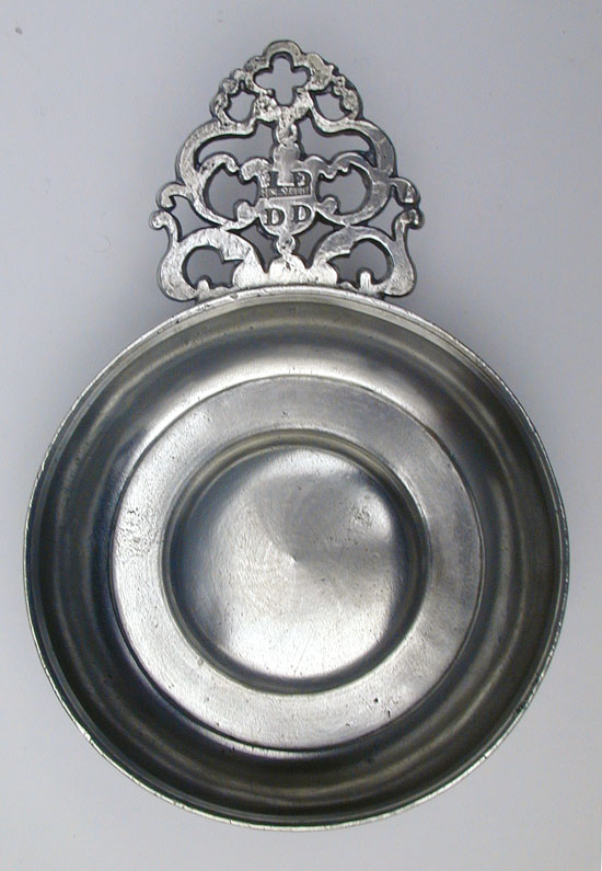 A TD & SB Flower Handle Porringer with Owner's Initials