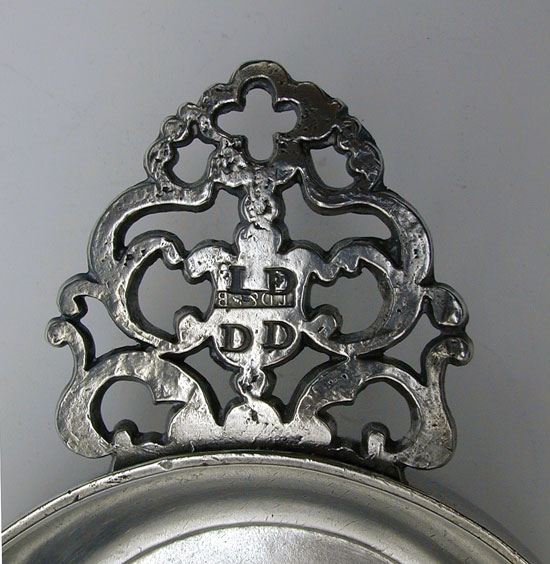 A TD & SB Flower Handle Porringer with Owner's Initials