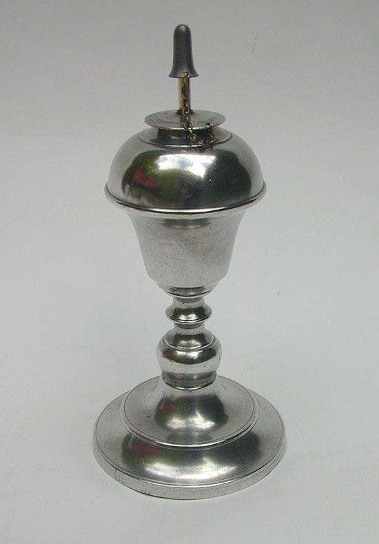 An Antique American Pewter Whale Oil Lamp by Smith & Co