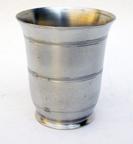 An Unmarked Trask Knurled Decorated Antique Pewter Beaker