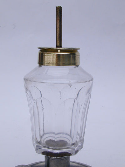 An Unmarked Smith & Co. Pewter Glass and Brass Chamber Lamp 