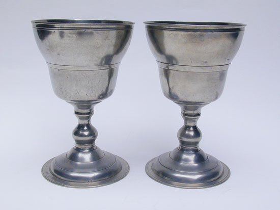 A Pair of Robert Bush Export Pewter Chalices