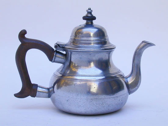 A Mid 18th Century Pewter Pear Shaped Export Teapot by John Townsend