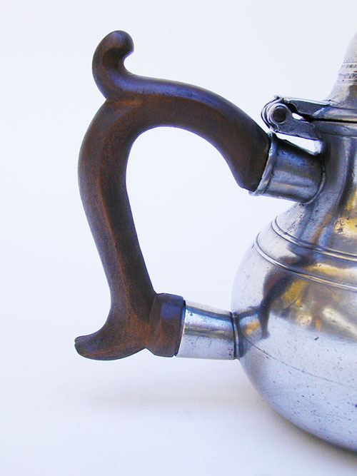 A Mid 18th Century Pewter Pear Shaped Export Teapot by John Townsend