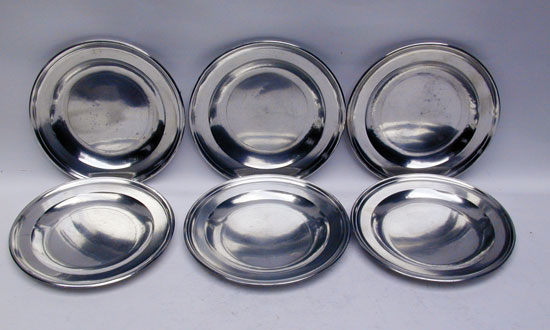 A Set of Six Near Mint Townsend & Compton Export Pewter Plates