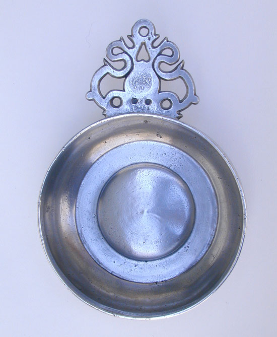 A Samuel Danforth Old English Handle Pewter Porringer